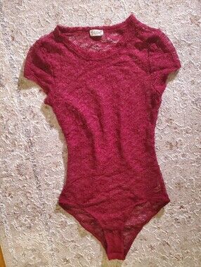 Sheer Lace - Bodysuit in Wine Red